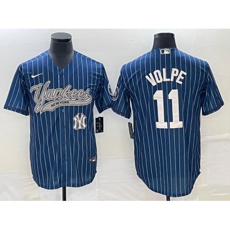 Men's New York Yankees #11 Anthony Volpe Navy With Patch Cool Base Stitched Baseball Jersey