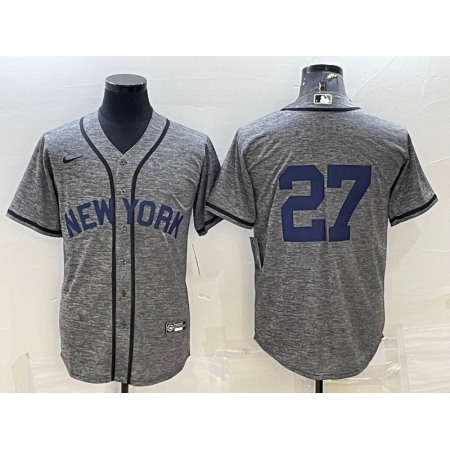 Men's New York Yankees #27 Giancarlo Stanton Grey Cool Base Stitched Jersey