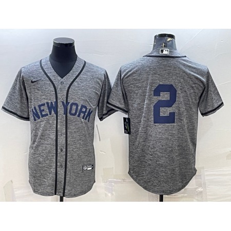 Men's New York Yankees #2 Derek Jeter Grey Cool Base Stitched Jersey