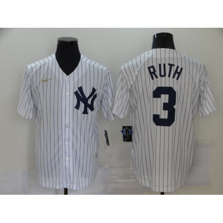 Men's New York Yankees #3 Babe Ruth New White Throwback Cool Base Stitched Jersey