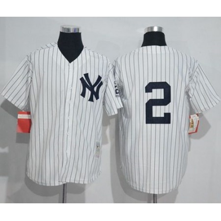 Mitchell And Ness Yankees #2 Derek Jeter White Strip Throwback Stitched MLB Jersey