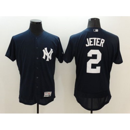 Yankees #2 Derek Jeter Navy Blue Flexbase Authentic Collection Stitched MLB Jersey