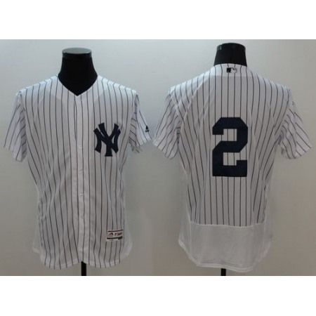 Yankees #2 Derek Jeter White Strip Flexbase Authentic Collection Stitched MLB Jersey