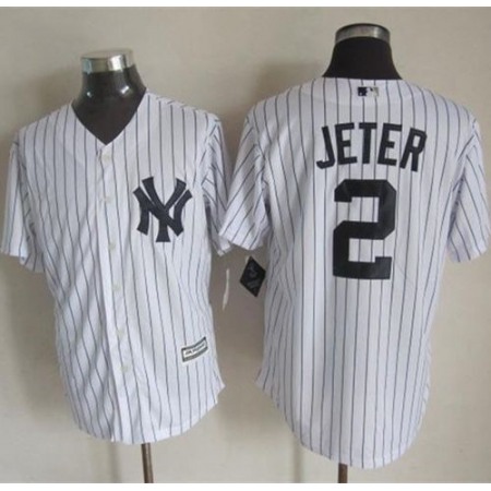 Yankees #2 Derek Jeter White Strip New Cool Base Stitched MLB Jersey