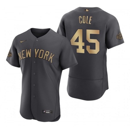 Men's New York Yankees #45 Gerrit Cole 2022 All-Star Charcoal Flex Base Stitched Baseball Jersey