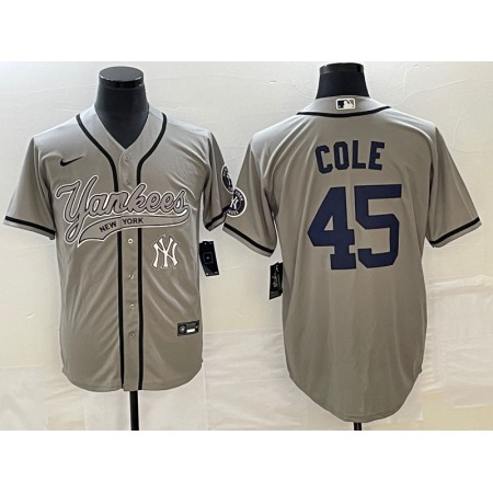 Men's New York Yankees #45 Gerrit Cole Gray With Patch Cool Base Stitched Baseball Jersey