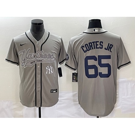 Men's New York Yankees #65 Nestor Cortes Jr. Gray With Patch Cool Base Stitched Baseball Jersey