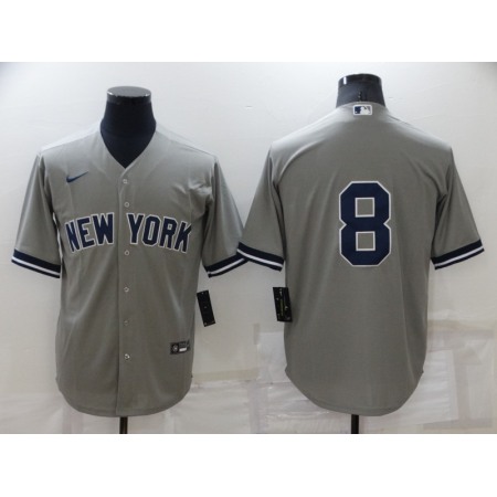 Men's New York Yankees #8 Yogi Berr Grey Cool Base Stitched Baseball Jersey