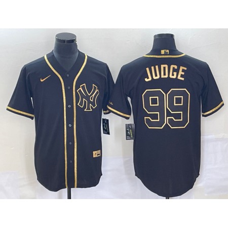 Men's New York Yankees #99 Aaron Judge Black Gold Cool Base Stitched Baseball Jersey