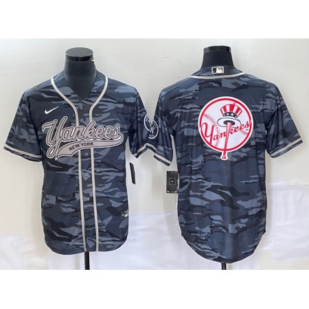 Men's New York Yankees Gray Camo Team Big Logo With Patch Cool Base Stitched Baseball Jersey