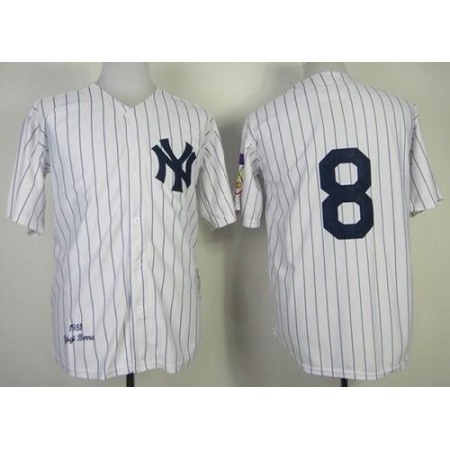 Mitchell and Ness 1951 Yankees #8 Yogi Berra Stitched White Throwback MLB Jersey