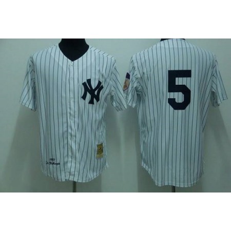 Mitchelland Ness Yankees #5 Joe DiMaggio Stitched White Throwback MLB Jersey