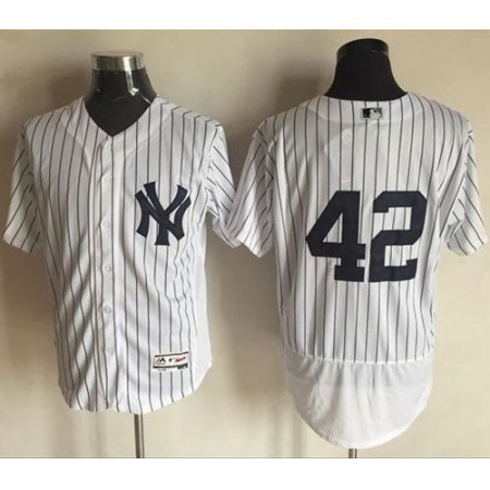 Yankees #42 Mariano Rivera White Strip Flexbase Authentic Collection Stitched MLB Jersey