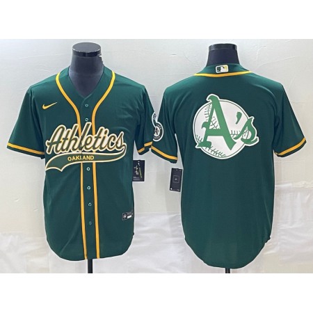 Men's Oakland Athletics Green Team Big Logo Cool Base Stitched Baseball Jersey 003