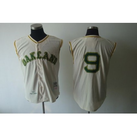 Mitchell And Ness 1968 Athletics #9 Reggie Jackson Cream Throwback Stitched MLB Jersey