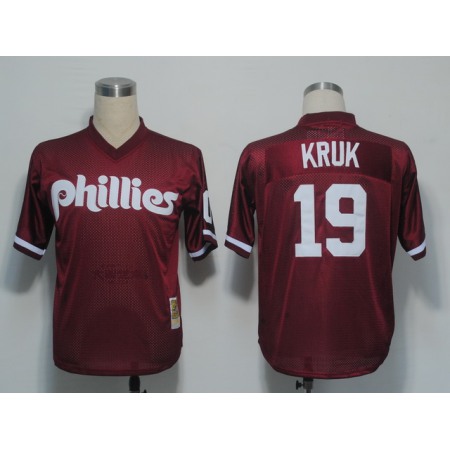 Mitchell and Ness 1991 Phillies #19 John Kruk Red Stitched MLB Jersey