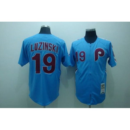 Mitchell and Ness Phillies #19 Greg Luzinski Stitched Blue Throwback MLB Jersey