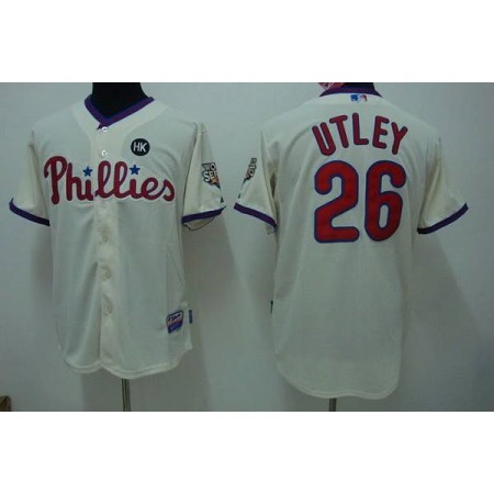 Phillies #26 Chase Utley Stitched Cream MLB Jersey