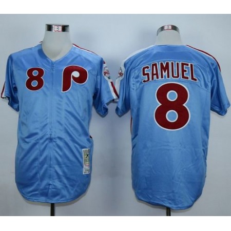 Mitchell And Ness 1984 Phillies #8 Juan Samuel Blue Throwback Stitched MLB Jersey