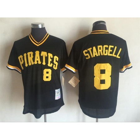 Men's Pittsburgh Pirates #8 Willie Stargell Mitchell and Ness Black Throwback Stitched MLB Jersey