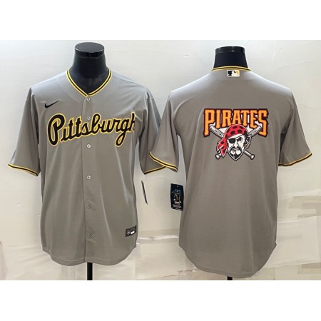 Men's Pittsburgh Pirates Gray Team Big Logo Cool Base Stitched Baseball Jersey