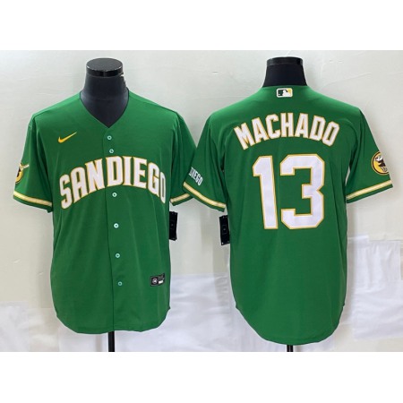 Men's San Diego Padres #13 Manny Machado Green Cool Base Stitched Baseball Jersey