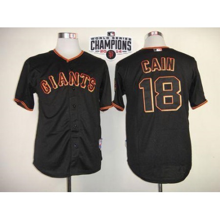 Giants #18 Matt Cain Black W/2014 World Series Champions Patch Stitched MLB Jersey