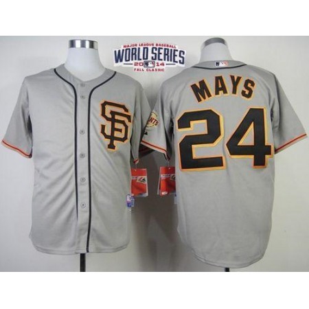 Giants #24 Willie Mays Grey Cool Base Road 2 W/2014 World Series Patch Stitched MLB Jersey