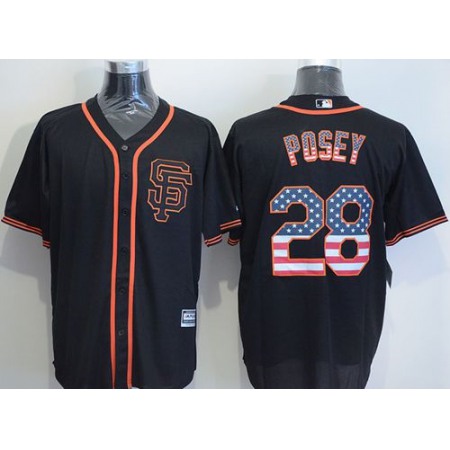 Giants #28 Buster Posey Black USA Flag Fashion Stitched MLB Jersey