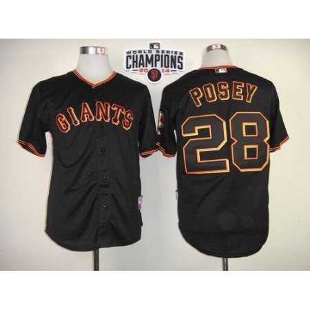 Giants #28 Buster Posey Black W/2014 World Series Champions Patch Stitched MLB Jersey