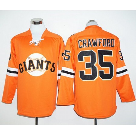 Giants #35 Brandon Crawford Orange Long Sleeve Stitched MLB Jersey