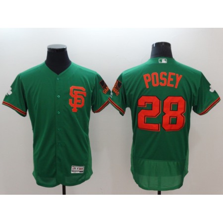 Men's San Francisco Giants #28 Buster Posey Green St Patrick's Day Flexbase Stitched MLB Jersey