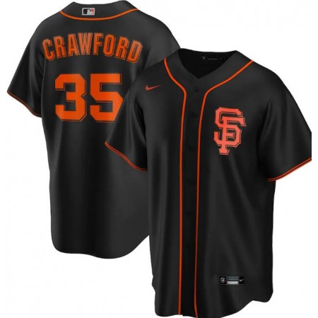 Men's San Francisco Giants #35 Brandon Crawford Black Cool Base Stitched Jersey