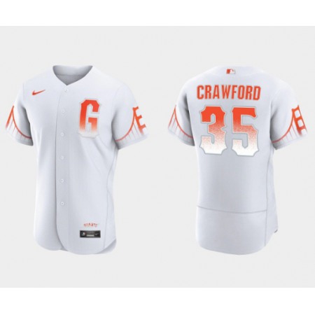 Men's San Francisco Giants #35 Brandon Crawford White City Connect Flex Base Stitched Jersey