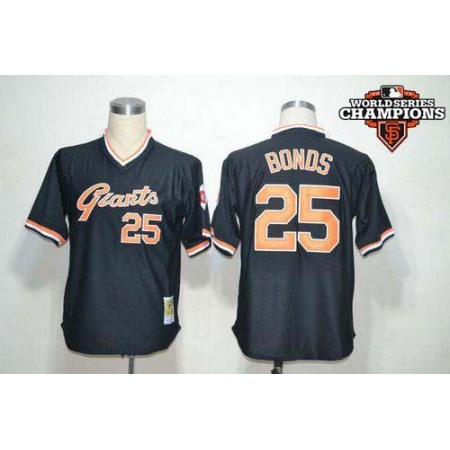 Mitchell And Ness Giants #25 Barry Bonds Black Throwback w/2012 World Series Champion Patch Stitched MLB Jersey