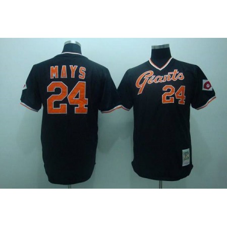 Mitchell and Ness Giants #24 Mays Stitched Black Throwback MLB Jersey