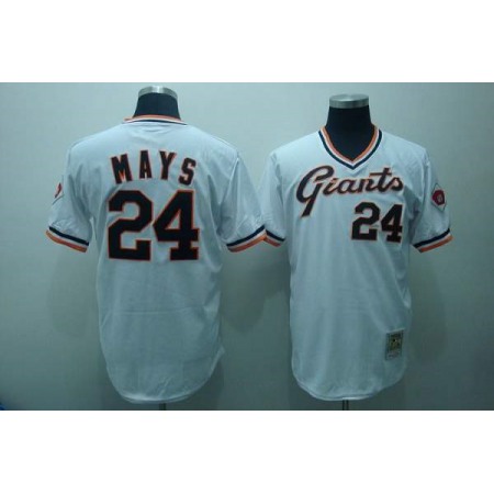 Mitchell and Ness Giants #24 Willie Mays Stitched White Throwback MLB Jersey