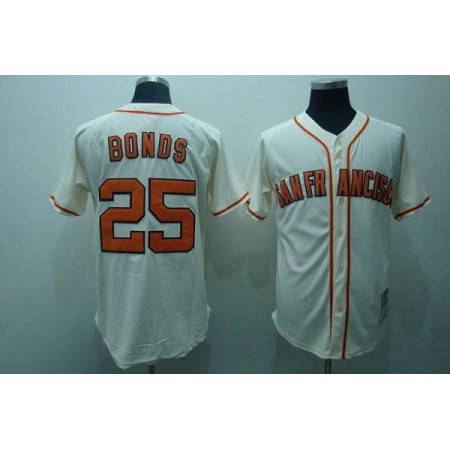 Mitchell and Ness Giants #25 Barry Bonds Stitched Cream Throwback MLB Jersey