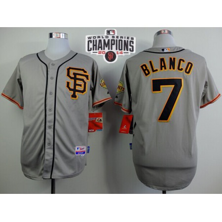 Giants #7 Gregor Blanco Grey Road 2 Cool Base W/2014 World Series Champions Patch Stitched MLB Jersey