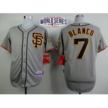 Giants #7 Gregor Blanco Grey Road 2 Cool Base W/2014 World Series Patch Stitched MLB Jersey