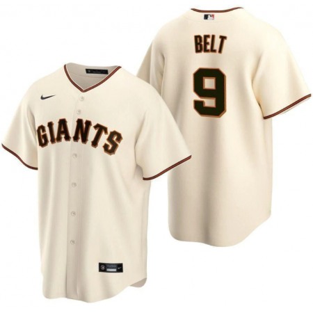 Men's San Francisco Giants #9 Brandon Belt Cream Cool Base Stitched Jersey