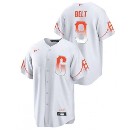 Men's San Francisco Giants #9 Brandon Belt White City Connect Cool Base Stitched Jersey