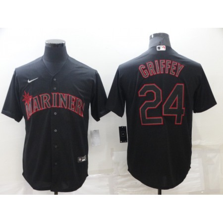 Men's Seattle Mariners #24 Ken Griffey Black shadow Cool Base Stitched jersey