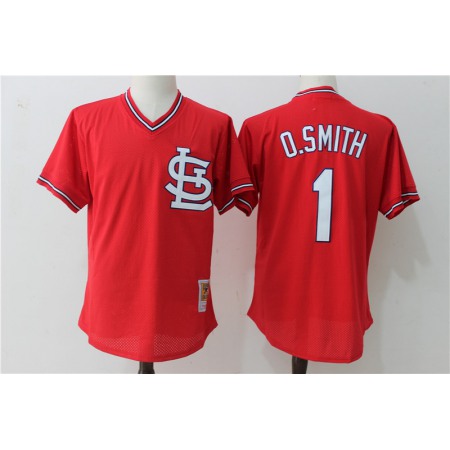 Men's St.Louis Cardinals #1 Ozzie Smith Mitchell & Ness Red 1985 Authentic Throwback Mesh Batting Practice Stitched MLB Jersey