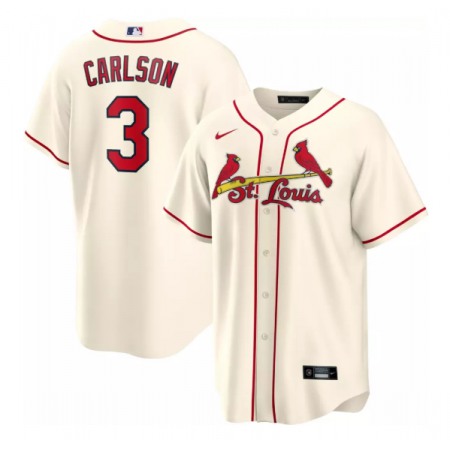 Men's St. Louis Cardinals #3 Dylan Carlson Cream Cool Base Stitched Jersey