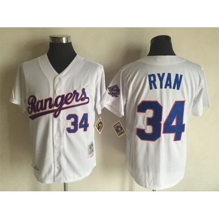 Men's Texas Rangers #34 Nolan Ryan Mitchell And Ness White Throwback Stitched MLB Jersey