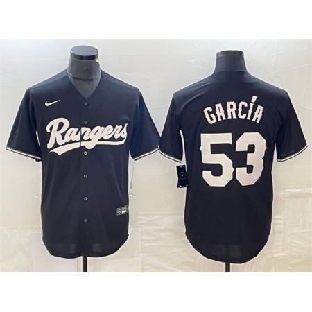 Men's Texas Rangers #53 Adolis Garcia Black Cool Base Stitched Baseball Jersey