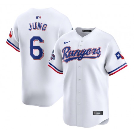 Men's Texas Rangers #6 Josh Jung White 2023 World Series Champions Stitched Baseball Jersey