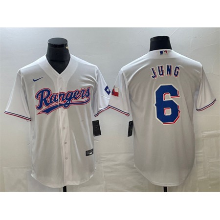 Men's Texas Rangers #6 Josh Jung White With Patch Cool Base Stitched Baseball Jersey