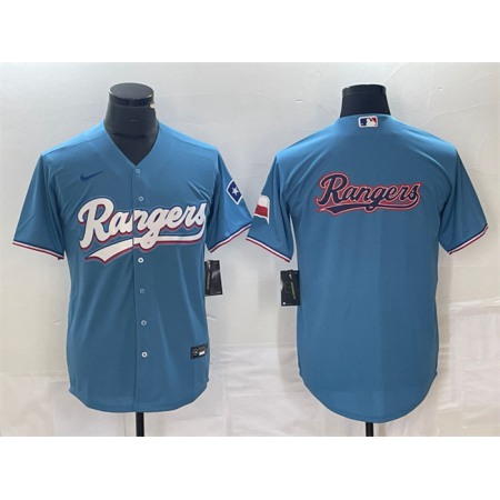 Men's Texas Rangers Blue Team Big Logo With Patch Cool Base Stitched Baseball Jersey